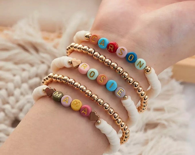 Custom Name Bracelet for Women | Personalized Bead Name Bracelet  | Clay Bead Name Bracelet | Stacking Bracelet with Custom Name for Girl |