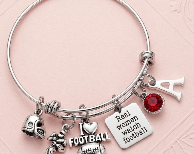Real Women Watch Football Charm Bracelet Custom Sports Fan Jewelry Bangle
