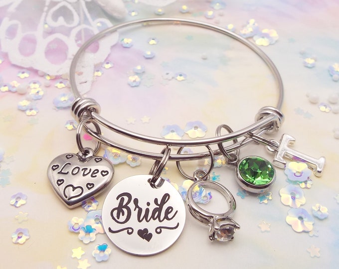 Personalized Bridal Charm Bracelet, Gift for Bride, Wedding Gift, Shower Gift, Custom Bridal Jewelry, Mother Gift for Bride, Engagement Gift