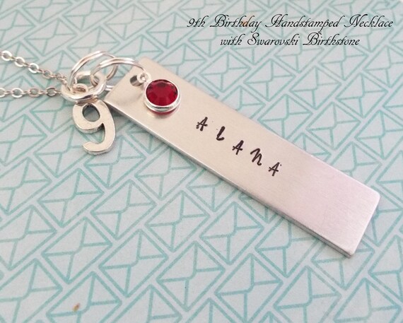 9th Birthday Name Necklace Personalized 