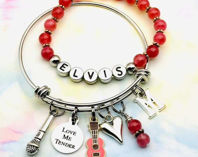 Elvis Presley Jewelry Gift, Bracelet Set, Gift for Her, Handmade Jewelry, Personalized Gift, Gift Box, Watermelon Quartz, Gemstone Jewelry