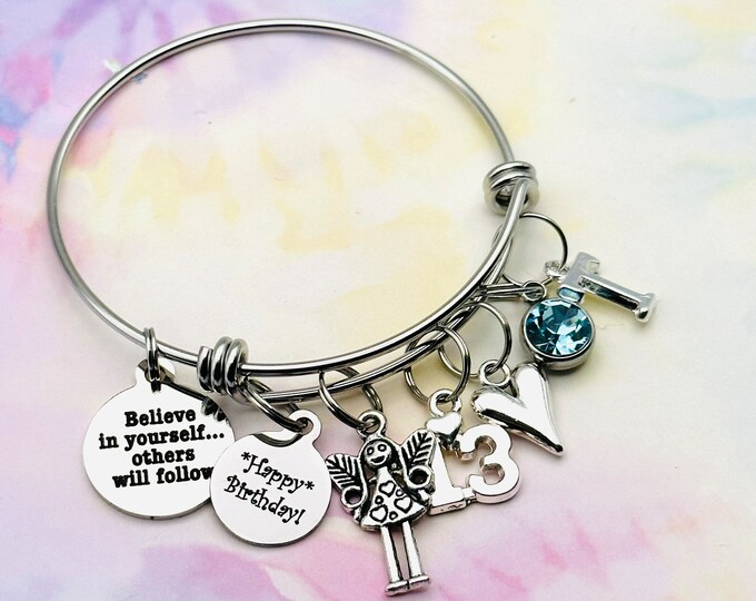 Teen Girl Birthday Gift, Personalized Jewelry, Charm Bracelet, Mom to Daughter Bracelet, Handmade Jewelry, 13th Birthday Gift for Her