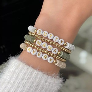 Personalized Beaded Name Bracelet: 14K Gold Filled Initial Charm