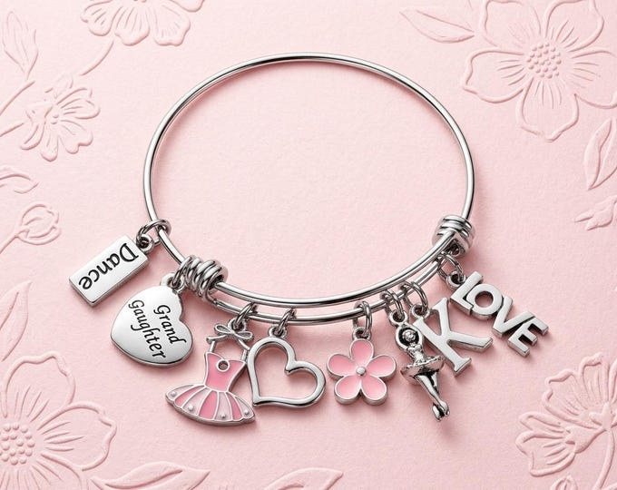 Personalized Ballet Charm Bracelet: Granddaughter Birthday Gift, Pink Flower