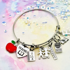 Favorite Teacher Charm Bracelet, Personalized Silver Initial Jewelry