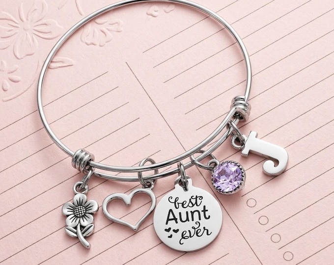 Best Aunt Ever Bracelet Personalized Birthstone Initial Gift for Her