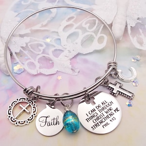 Bible Verse Charm Bracelet: Personalized Initial, Faith Jewelry