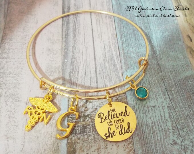 Nurse Graduation Gift, Nurse Gift, Handmade Gold Initial Bracelet, Handmade Gift, Personalized Gift for Her, Birthstone Jewelry, Grad Gift