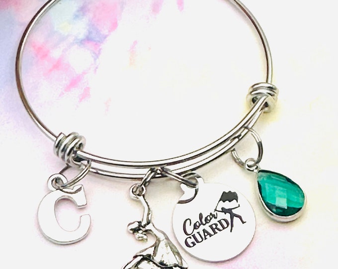 Color Guard Charm Bracelet, Flag Cheering, Cheerleader Personalized, Gift for Her, Teenage Age Girl Gift, Teenager Gift. Sports Jewelry