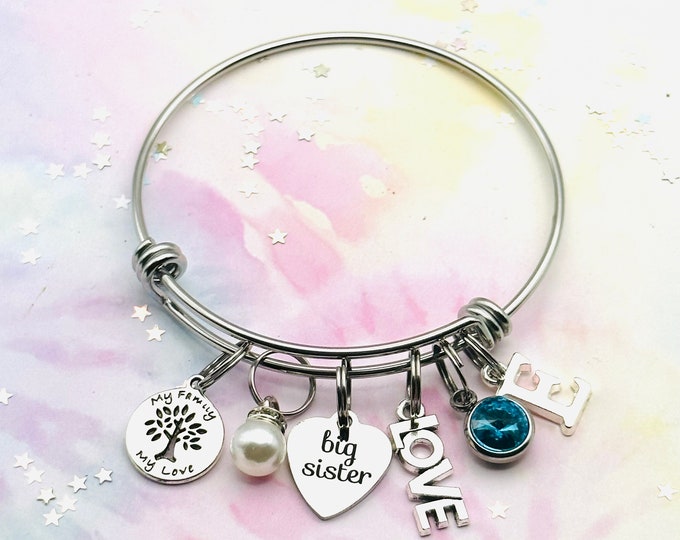 Big Sister Gift, Personalized Jewelry, Family Jewelry, Kid Gift, New Baby Gift for New Big Sister, Pregnancy Announcement, Initial Bracelet