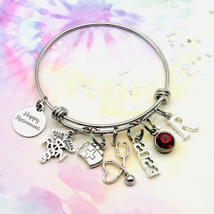 Nurse Retirement Charm Bracelet: Handmade Stainless Steel Jewelry Gift