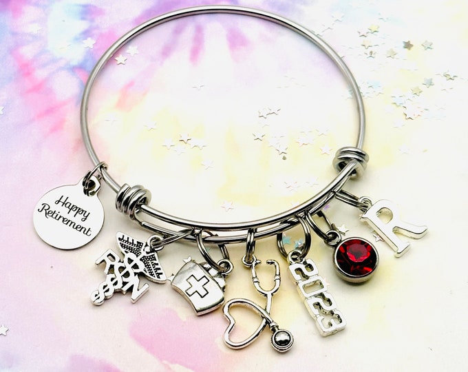 Nurse Retirement Gift, Coworker Retirement Gift for Women, Charm Bracelet, Nurse Appreciation, Retired Nurse Gift, Handmade Jewelry