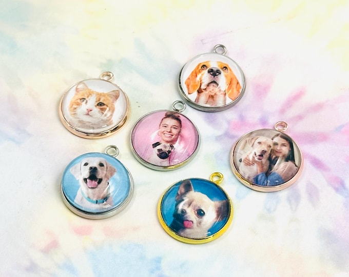 Pet Portrait Charm, Pet Photo Bag Charm, Pet Gift, Dog Collar Tag, Memorial Gift, Cat Art, Custom Bracelet Add On, Keychain Charm, Handmade