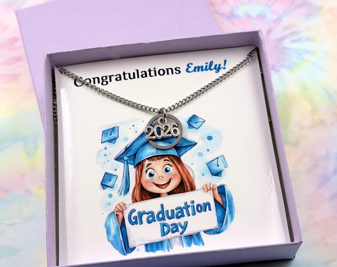 Class of 2026 Graduation Necklace, Gift for Her, Silver Senior Jewelry, Graduate Keepsake, Custom Grad Charm, Cap and Gown
