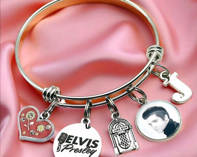 Elvis Presley Charm Bracelet: Personalized Initial, Birthstone Jewelry