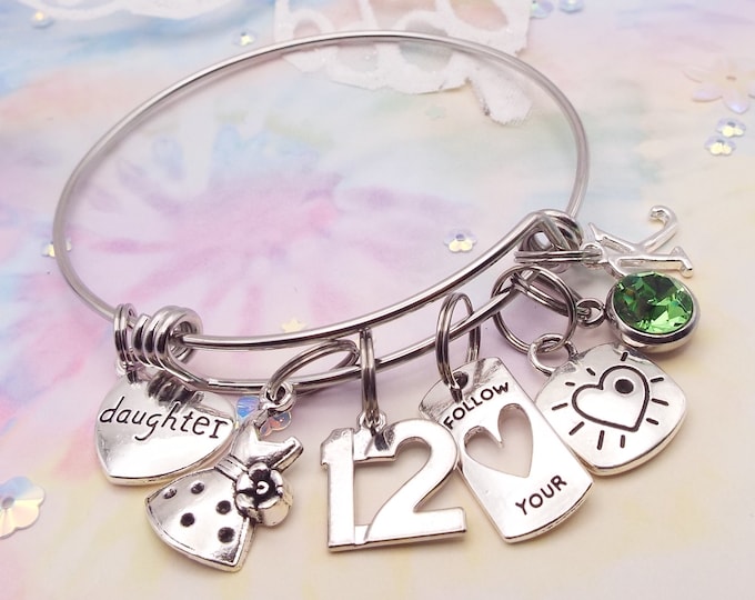 12th Birthday Gift for Daughter, Handmade Gift, Charm Bracelet, 12 Year Old Girl Gift, Personalized Gift for Her, Birthday Party Gift