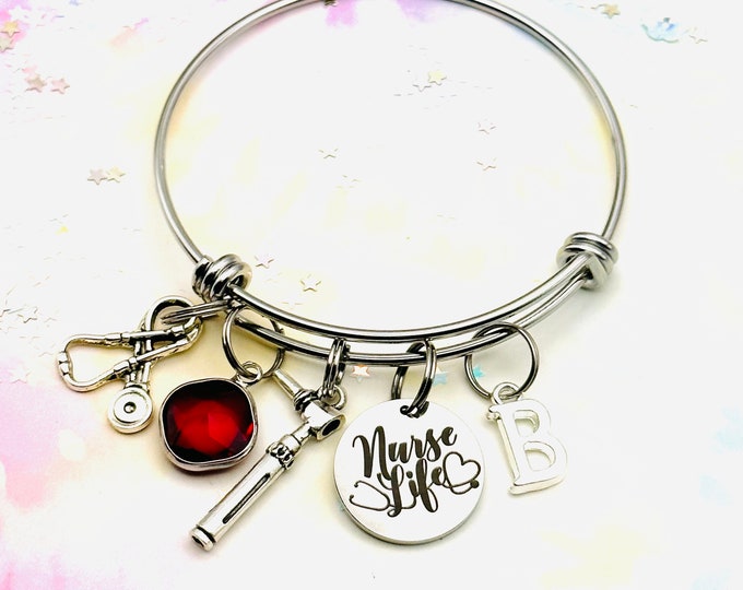 Nurse Graduation Gift, Personalized Nurses Charm Bracelet, Nursing Gift, RN Graduate Gift, Gift for Her, Nursing Graduation, Initial Jewelry