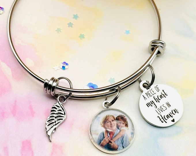 Memorial Gift Charm Bracelet, Sympathy Gift for Loss, Personalized Gift, Condolence Gift, Custom Photo Jewelry in Loving Memory, Gift Her