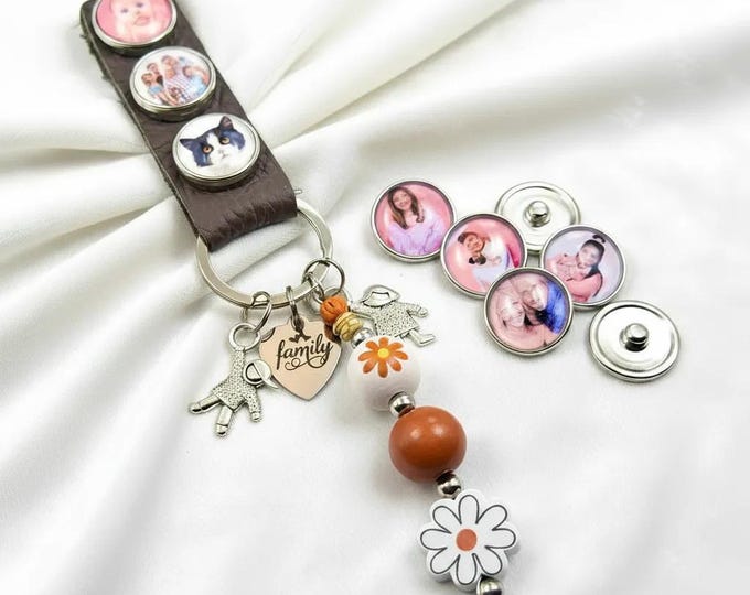 Personalized Photo Keychain, Custom Picture Snap Family Album Gift