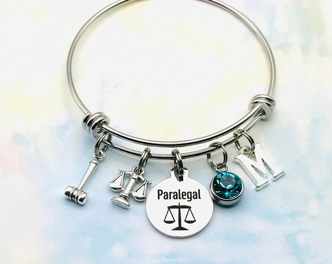 Paralegal Gift, Initial Charm Bracelet, Personalized Jewelry for Women, Handmade Gift for Her, Women's Birthstone Jewelry, Graduation Gift