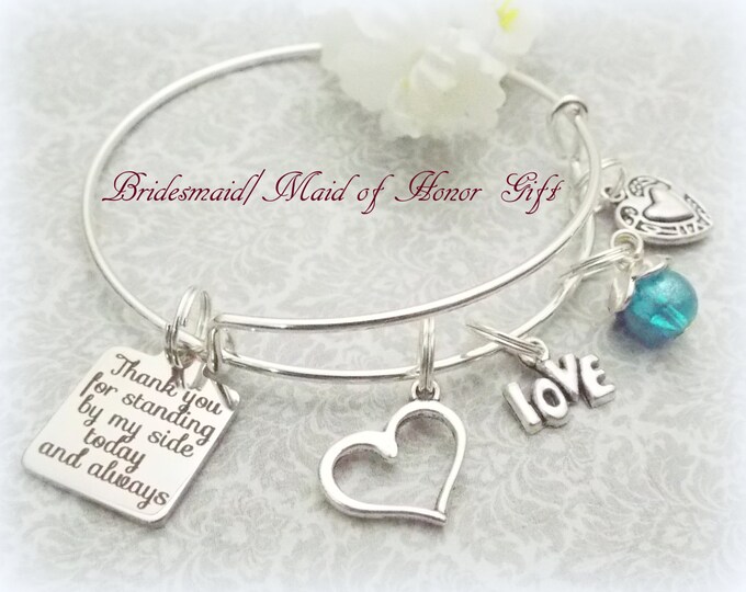 Bridesmaid Gift, Matron of Honor Jewelry, Maid of Honor Charm Bracelet, Rehearsal Dinner Gift, Personalized Jewelry, Wedding, Bridal