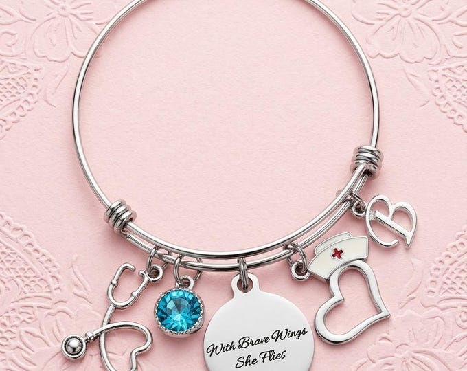 Flight Nurse Bracelet With Brave Wings She Flies Charm Jewelry