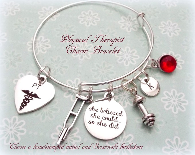 Physical Therapist Gift, Thank You Gift for Physical Therapist, Graduation for Physical Therapist, PT Charm Bracelet, Gift Ideas for Her
