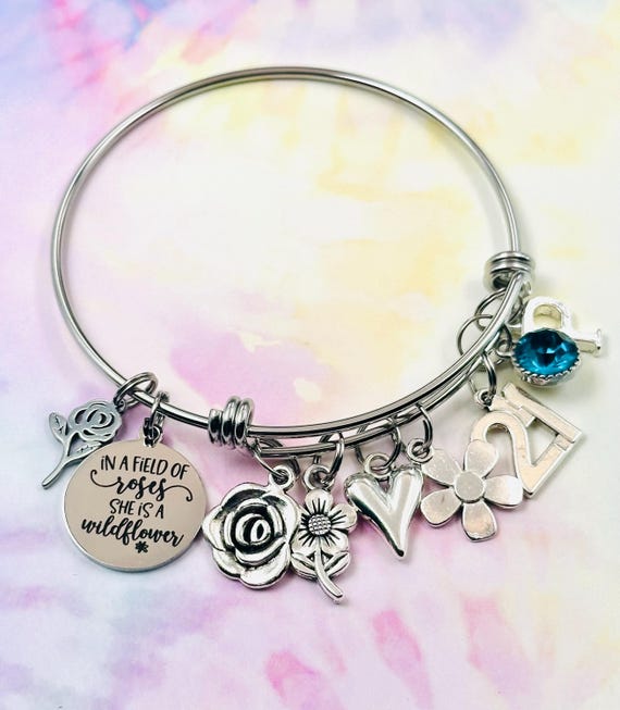 21st Birthday, Personalized Jewelry, Charm Bracelet, Handmade
