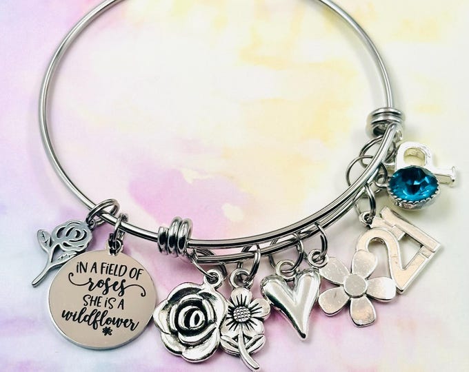 21st Birthday, Personalized Jewelry, Charm Bracelet, Handmade Birthstone Jewelry, Handmade Gift for Her, Birthday Gift, Daughter Gift