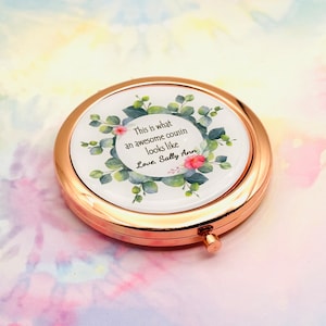 Personalized Compact Mirror: Handmade Cousin Gift, Rose Gold Finish