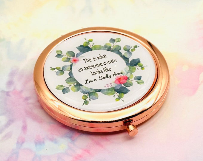 Personalized Gift for Cousin, Handmade Custom Compact, Make Up Mirror, Personalized Accessory, Birthday Gift for Her, Boxed Gifts for Women