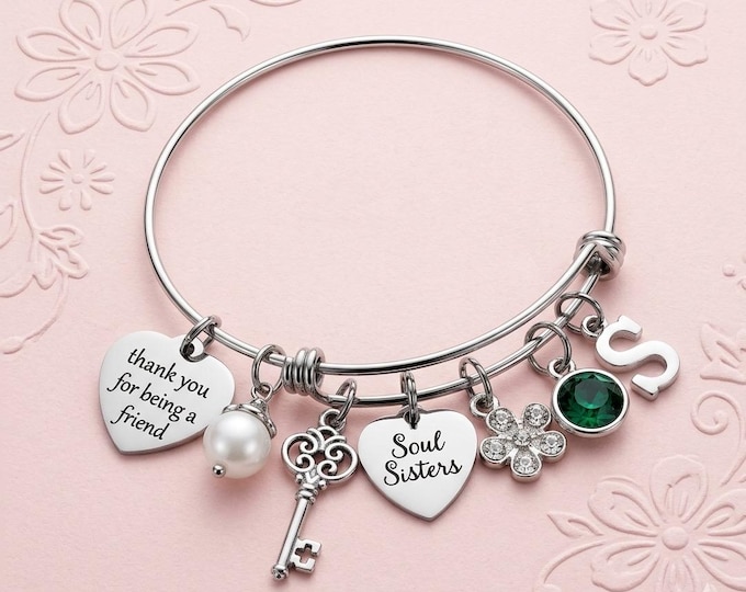 Soul Sister Charm Bracelet: Personalized Stainless Steel BFF Gift