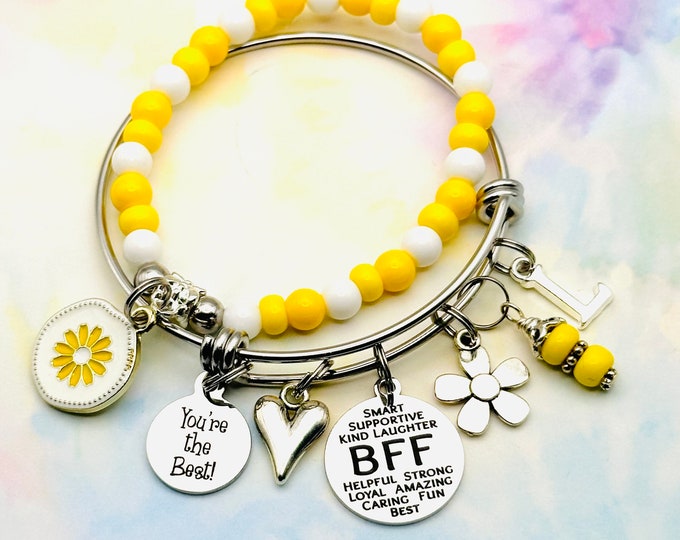 Best Friend Gift, BFF Gift, Personalized Jewelry, Handmade Gift, Beaded Bracelet, Initial Jewelry, Gift Box, Birthday Gift, Womens Jewelry