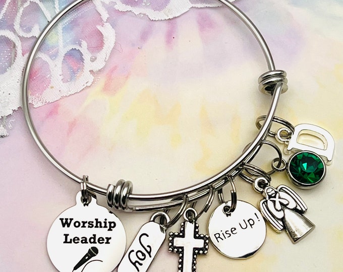 Worship Leader Gift, Gift for Church Worship Leader, Christian Jewelry, Worship Leader Charm Bracelet, Personalized for Her, Gift for Her