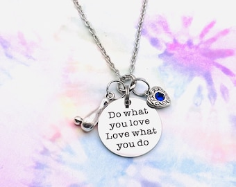 Bowling Necklace: Engraved Stainless Steel Charm, Swarovski Birthstone