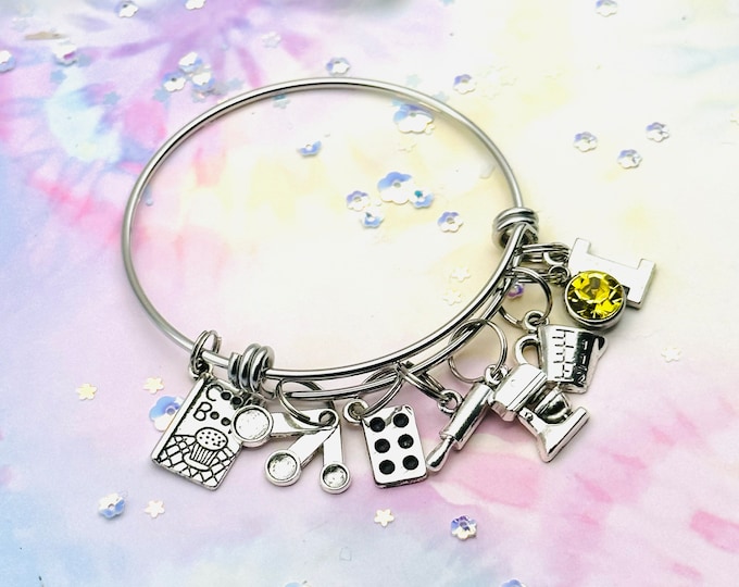 Gift Ideas for Cook, Personalized Jewelry, Cook Book, Kitchen Utensils, Gift for Baker, Chef Charm Bracelet,  Silver Jewelry, Best Friend