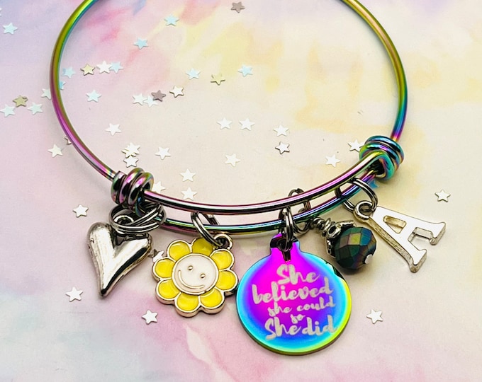 Personalized Teen Girl Gift, Rainbow Charm Bracelet for Her, Handmade Jewelry, Graduation Gift, Minimalist Jewelry for Girls, Birthday Gift