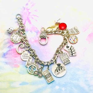 Lucky Casino Charm Bracelet: Personalized Initial & Birthstone, Vegas Jewelry
