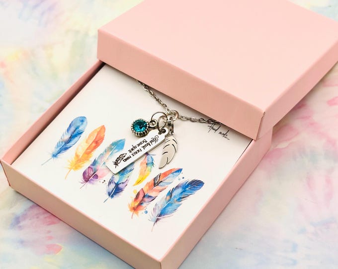 Personalized Gift For Her, Silver Boho Feather Necklace, Hippie Jewelry, Engraved Pendant, Brave Heart, Fierce Mind, Free Spirit, Teen Girl