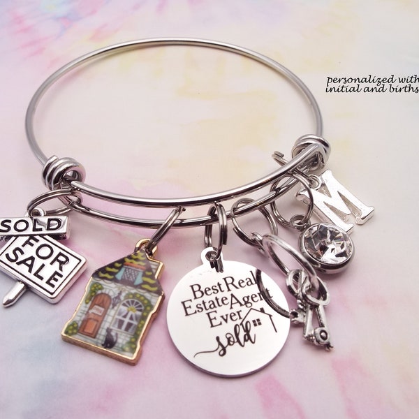 Real Estate Agent Gift Charm Bracelet, Thank You Gift for Her, Top Seller Congratulations, Real Estate Graduation Gift, Personalized Gift