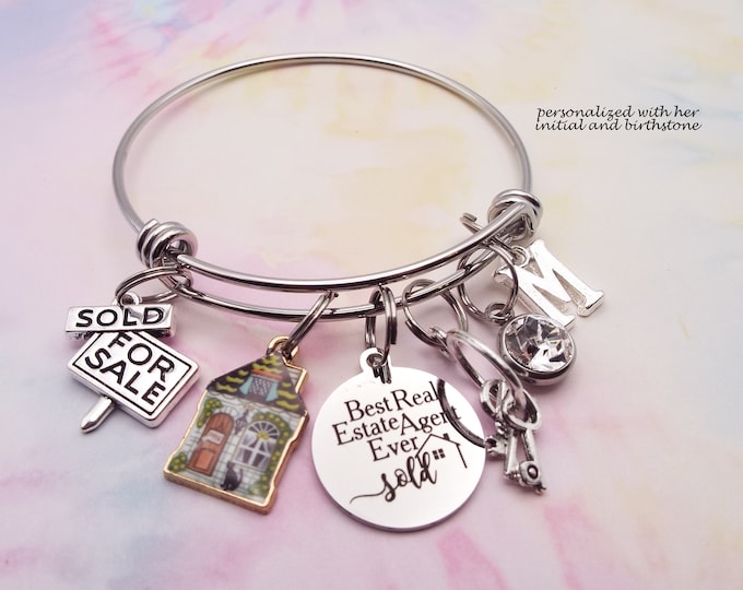 Real Estate Agent Gift Charm Bracelet, Thank You Gift for Her, Top Seller Congratulations, Real Estate Graduation Gift, Personalized Gift