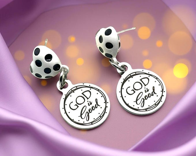 Christian Jewelry, God is Good Earrings, Bible Scripture Verse, Polka Dots