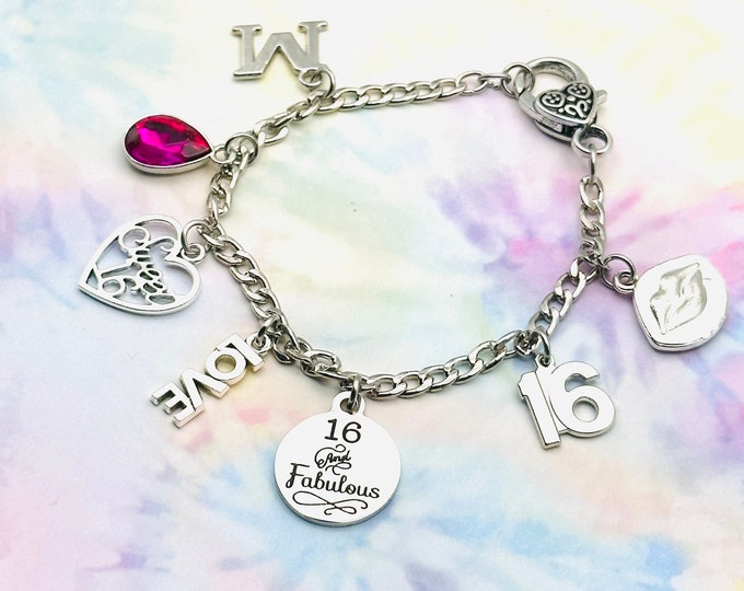 16th Birthday Gift, Girl's 16th Birthday, Daughter's 16th Birthday Gift for Girl,  Charm Bracelet, Personalized Gift, 16 Year Old Girl Gift