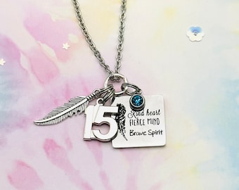 Personalized Hippie Jewelry, Silver Feather Necklace, Bohemian Style Jewelry, Birthday Gift for Her, Initial Boho Necklace with Birthstone