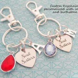 Soul Sister Keychain Set: Personalized Initial & Birthstone Gift