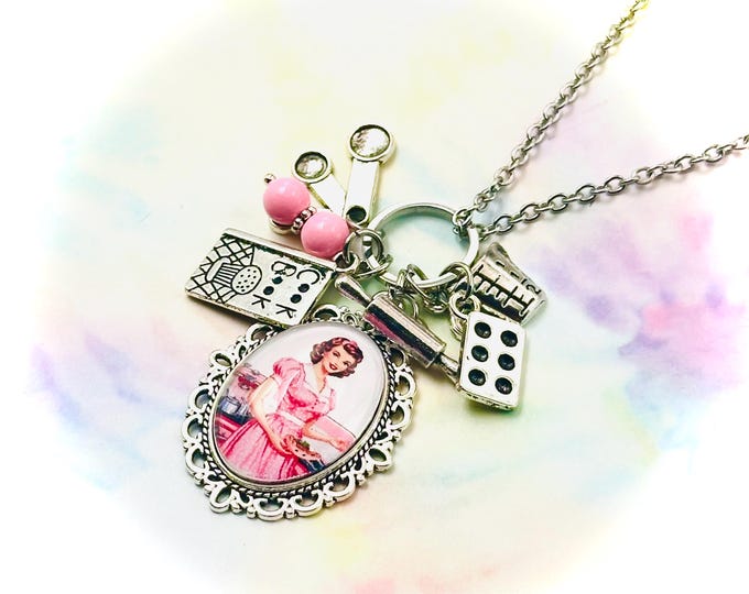 Handmade Vintage Cook's Necklace, Valentine Gift for Mom, Mother's Day Gift, Kitchen Hand Tools, Retro Gifts for Her, Cookbook Charm