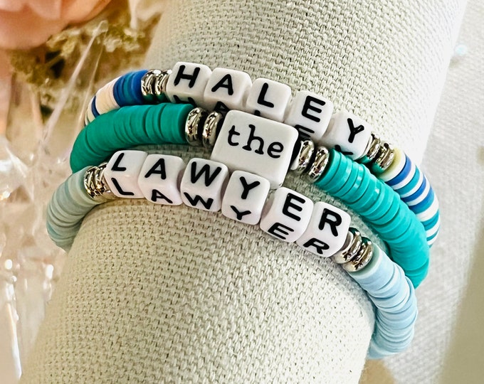 Build a Bracelet Set | Stackable Beaded Name Bracelet | Custom Gift for Lawyer | Clay Bead Bracelet for Woman | Custom Bracelet for Women