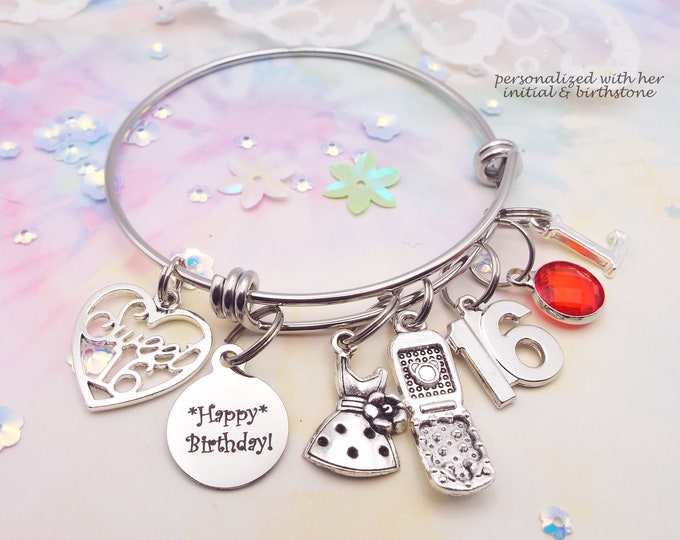 Gift for Girl Turning 16 Years Old, Sweet 16 Charm Bracelet Gift, 16th Birthday Gift for Daughter, Granddaughter Birthday Gift, Niece Gift