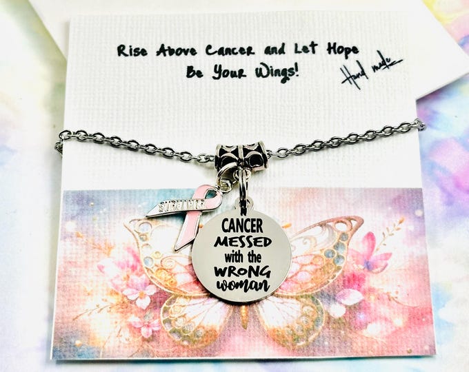 Breast Cancer, Gifts for Her, Pink Ribbon Necklace, Personalized Jewelry, Cancer Survivor Gift, Silver Awareness Necklace, Gift for Mom