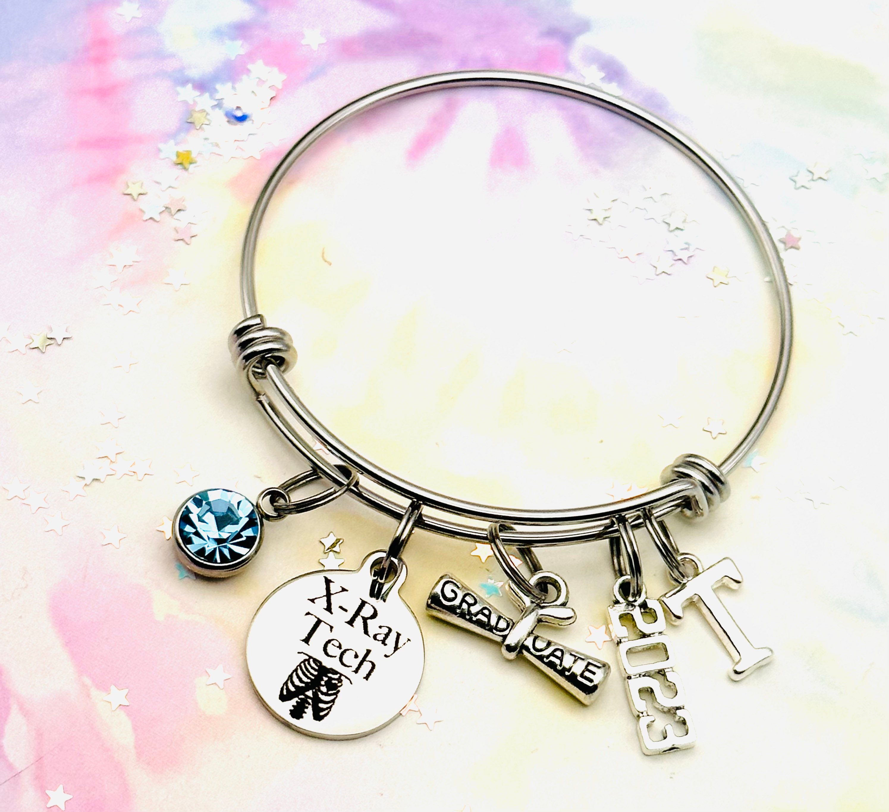 X-ray Tech Gift, Personalized Initial charm Bangle Bracelet, Graduatio –  Sugartree and Company